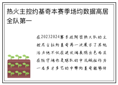 热火主控约基奇本赛季场均数据高居全队第一