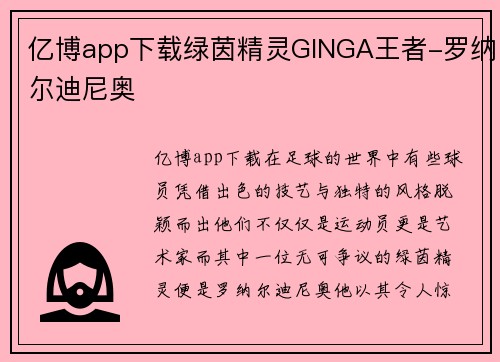 亿博app下载绿茵精灵GINGA王者-罗纳尔迪尼奥
